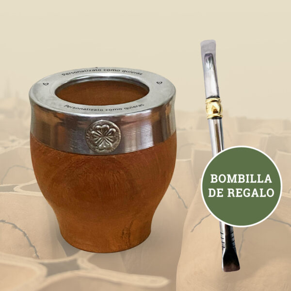 Mate Imperial de Algarrobo Personalizado Fleje Liso + Bombilla de regalo