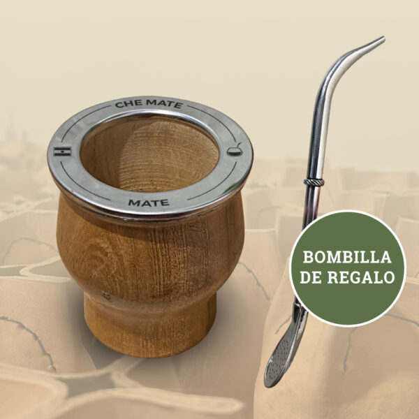 Mate de madera personalizado con bombilla de regalo